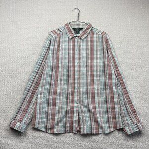 Woolrich Women XL Baby Blue Plaid Button Up Shirt Workwear Cabin Core Camp